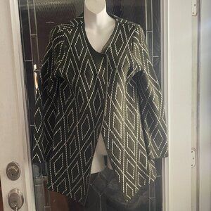 Oliver By Escio Women’s Green White Diamond Thick Open Front Cardigan Sweater